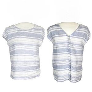 Cynthia Rowley Linen Cropped white light blue stripe block Blouse , Size L
